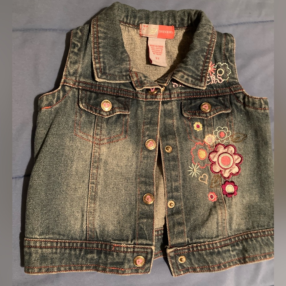 Skechers little girls denim vest Sz 2T